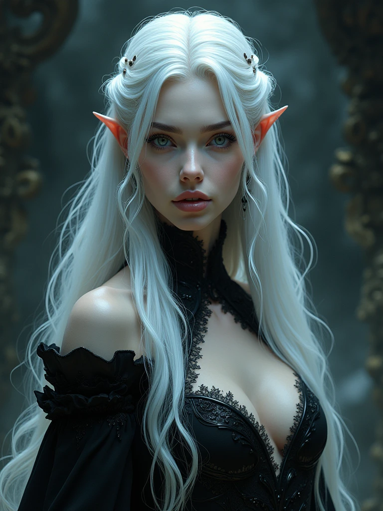 dark queen flawles face,white long hair,beautiful,masterpiece