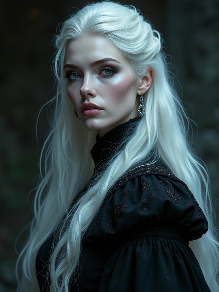 dark queen flawles face,white long hair,beautiful,masterpiece