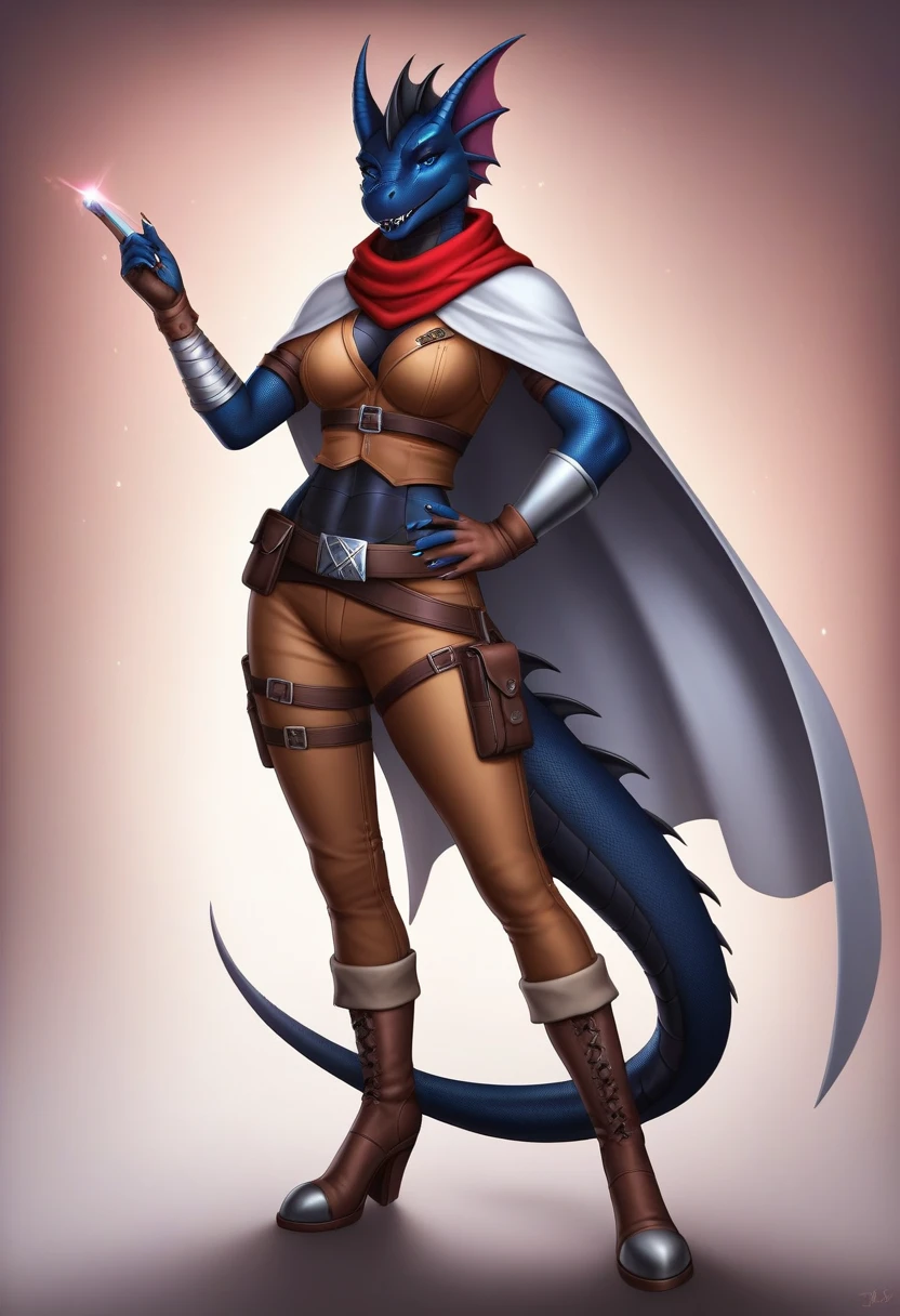 ((Perfect Anatomia, detailedeyes, detailed legs, detailed arms, body detailed, face detailed))8k, detailed artwork, high resolution, high détails, vivid colors, detailed plans, black dragonborn, Dragon head, 1 tail, 5 fingers, 2 arms, 2legs, black scales, skin black, blue colored eyes, rogue, wearing rogue clothes, long white cape, long red scarf around the neck, Anthropomorphic.