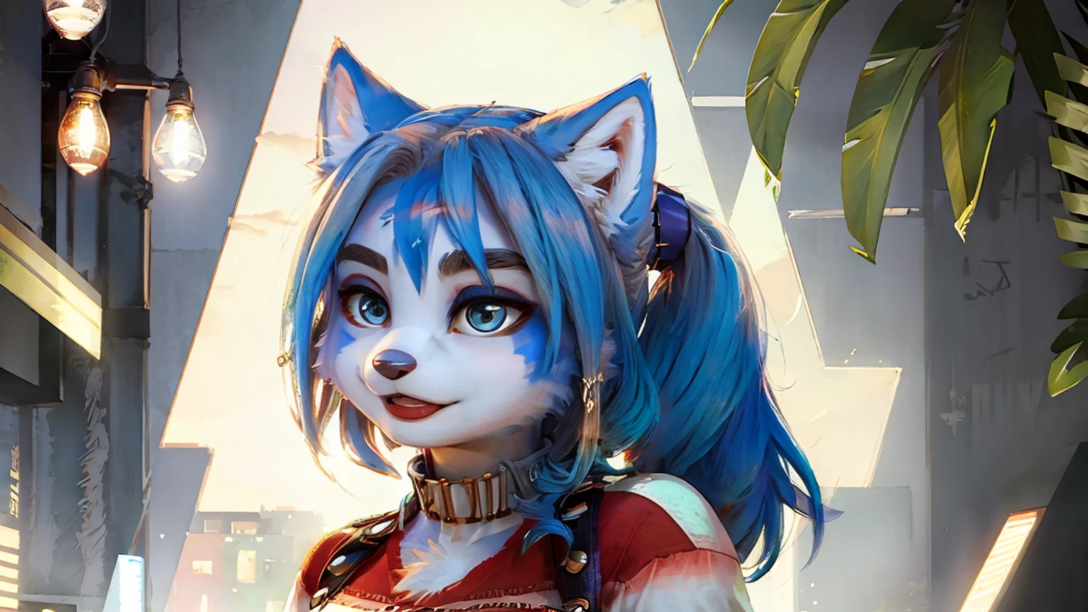 A beautiful and detailed (cute portrait) wa ((krystal)), Star Fox krystal, sslim, lovable, green eyes, medium breasts, (((Long blue hair 1.3))), Decollete, anthro, furry, Uploaded E621, detailed fluffy fur, (wa Fluff-Kevlar, Bayard Wu, Pino Daeni), detailed face, (fluffy), 1 girl, alone, sweet girl, gown