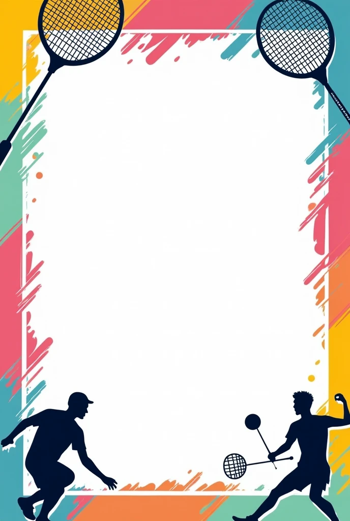 A4 sheet having ruled blank space in center and its boder have "badminton racket, cock and player design" In multi bright coloure