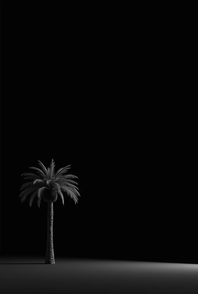 Palm tree on the left side, on a completely black background