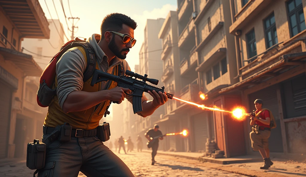 Scene 7: Location: Cape Town

Alok Free Fire, with sunglasses on, defends a small shack as enemies swarm. His "Drop the Beat" ability heals his team, giving them the edge in the firefight.