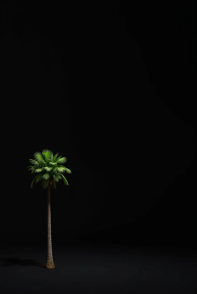 Palm tree on the left side on a completely black background