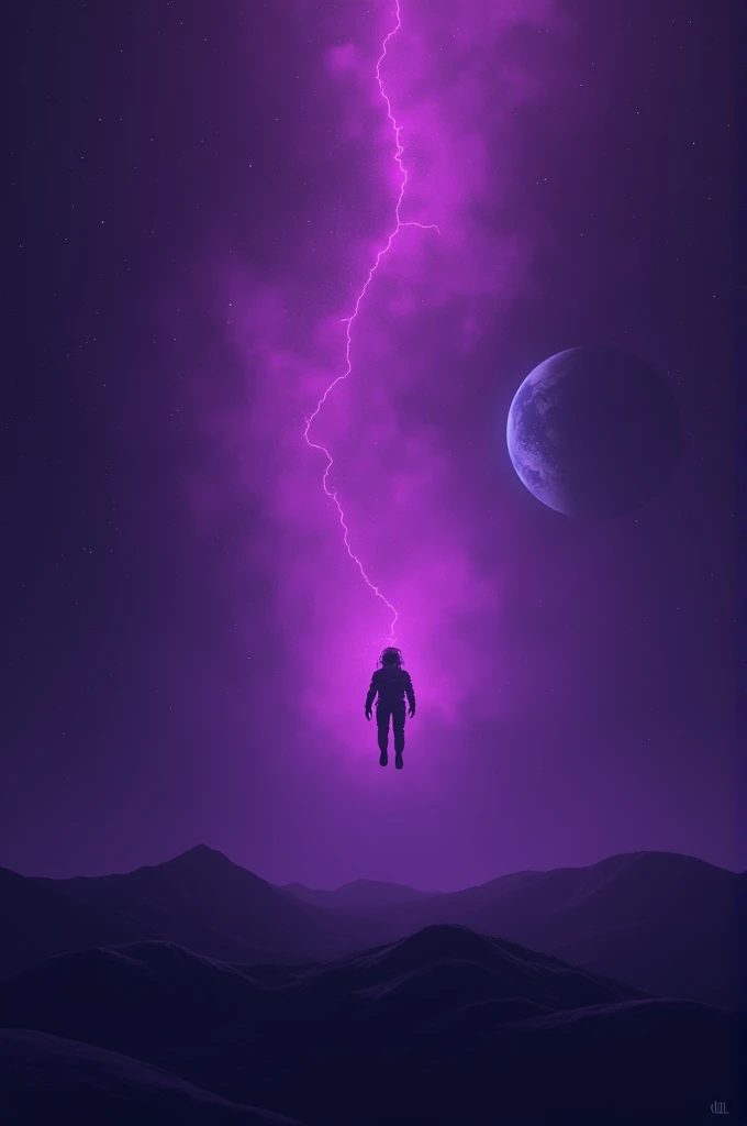 Astronaut alone in space with purple light