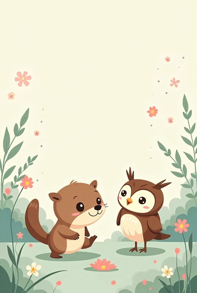 A wallpaper with an otter, an owl, style cartoon, half a matching piece