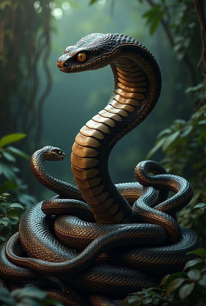 king cobra with other snakes around