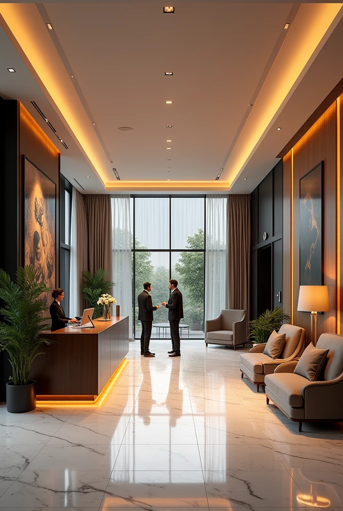 Generate a image of 5 star hotel front office reception equipment