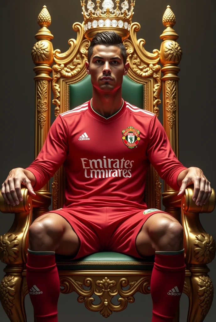 Cristiano Ronaldo on a golden throne with a diamond crown 