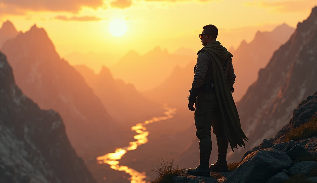 Scene 9: Location: Peak

At the mountain's peak, Alok Free Fire overlooks the battlefield, his sunglasses reflecting the setting sun. He strategizes the next move with his team.