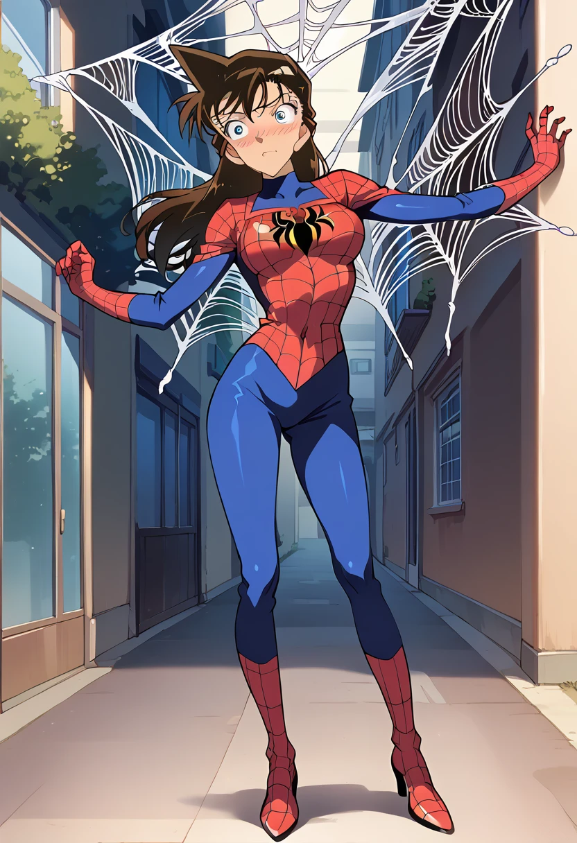 masterpiece,High resolution,Highest quality,8k
(Detective Conan,Ran mouri)((Spiderman Costume,spiderweb))Embarrassed,blush,Standing posture,Dynamic pose