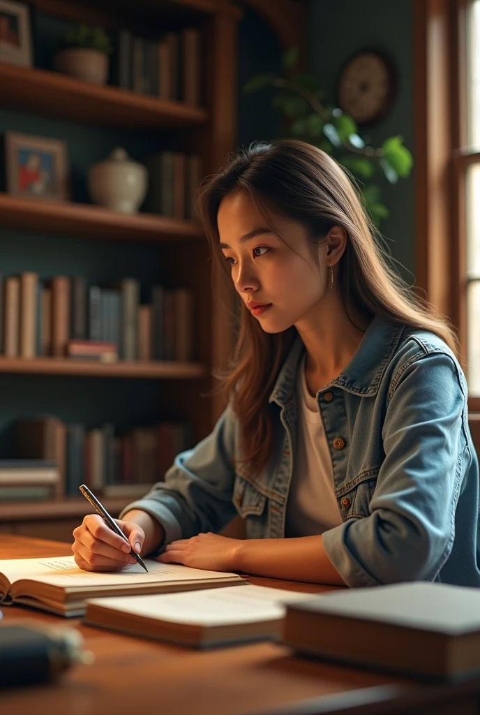 Image Idea 1: A person sitting at a desk with a journal, writing reflections and goals. More realistic 