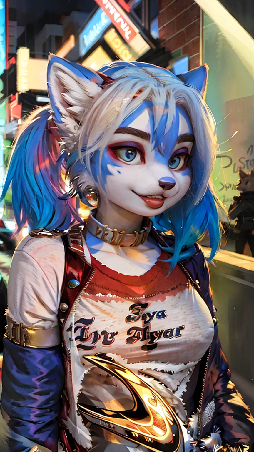 A beautiful and detailed (cute portrait) wa ((krystal)), Star Fox krystal, sslim, lovable, green eyes, medium breasts, (((Long blue hair 1.3))), Decollete, anthro, furry, Uploaded E621, detailed fluffy fur, (wa Fluff-Kevlar, Bayard Wu, Pino Daeni), detailed face, (fluffy), 1 girl, alone, sweet girl, gown, hole body