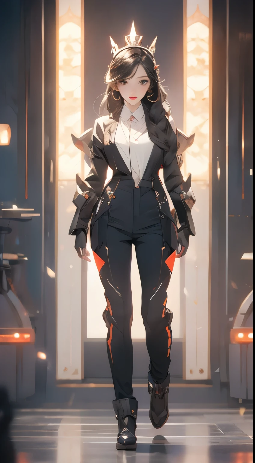 （Best quality at best））， （（tmasterpiece））， （The content is very detailed： 1.3）， 3D， Mecha Chef，The eyes are delicate，largeeyes， Beautiful cyberpunk woman wearing a crown， Comes with chef style armor， sci-fi tech， HighDynamicRange（HighDynamicRange）， Ray traching， NVIDIA RTX， Hyper-Resolution， Unreal 5， sub surface scattering， PBR textures， Post-processing，big breasts， Anisotropy Filtering， depth of fields， Maximum Acutance and Acutance， Many-Layer Textures， Specular and albedo mapping， Surface Coloring， Accurately simulate the interaction of light with materials， proporções perfeitas，Rendered by Octane，twotonelighting，Low ISO，White balance，trichotomy，largeaperture，8K raw data，High efficiency sub-pixel，sub-pixel convolution，Light particles，Light scattering，dingdall effect，Very sexy，Full body lesbian，Fighting posture，black hair and braids， Hot body
