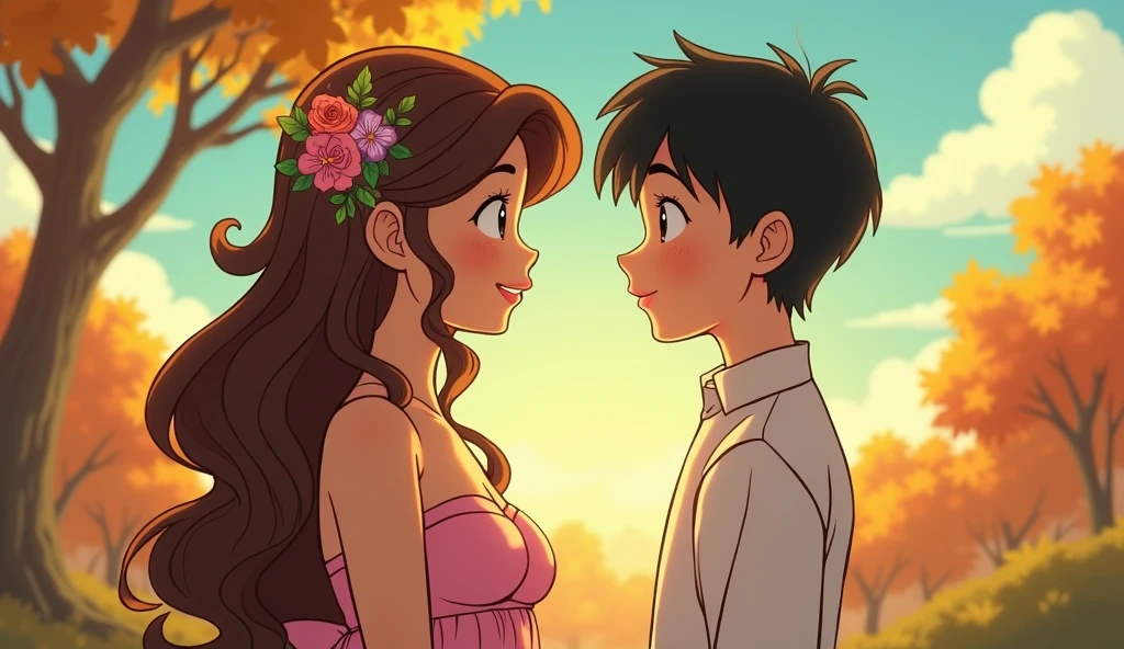 a young woman marrying a young man,studio ghibli art style,studio ghibli art style