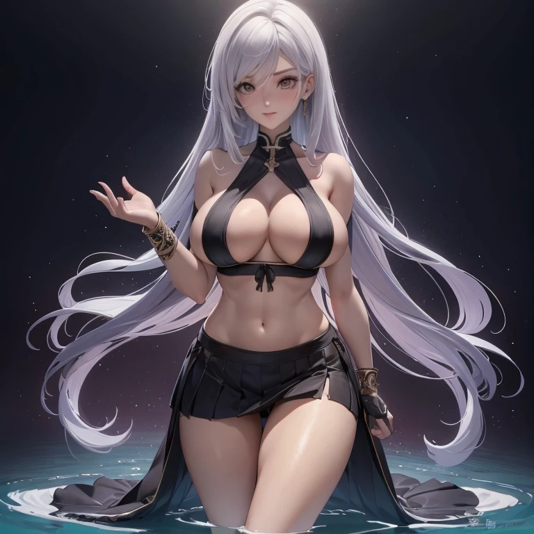 high quality,HD,16K,Sharp Line,1 Girl,fantasy, （Fire Spirits）,Pretty Face, Large Breasts, Beautiful legs,In the water,Focus Girl,detailed Pretty Face,Detailed clothes,beautiful eyes,Cool,Sexy,Dynamic Angle,穿着华服的神明Strike a pose拍照, Ancient mysterious sexy goddess, Traditional beauty woman, Beautiful female warrior god of war , Beautiful sexy goddess, Gorgeous role-playing, high, Beautiful young girl, Beautiful woman, 华丽Beautiful woman, Complex clothing,Chinese Mystical Aesthetics, Beautiful goddess ancient mysterious girl, Extremely detailed shot of the goddess, Jaw-dropping sexy beauty, Big breasts deep neckline sexy belly button（butt), (bedroom), (Sexy Girls), masterpiece, best quality, Bangs, blush, Chest, clavicle, Eyebrows visible through hair, (Ombre gold hair), Jewelry, Long hair,Bright Eyes, ring, (solitary), illustration, fashionable, miss, Strike a pose, background, element, confident, Express, Accessories, majestic, striking, key point, Dynamic poses, ((plump)), (purple))Woman in transparent dress,Viewer,(((Full breasts, Keeley University))),Slim waist,(Navel exposed,Bare waist), Long hair, extreme detailed details, 详细的fantasy艺术, Stunning character art, Beautiful and exquisite character art, Beautiful transparent dress, Very detailed, Large Breasts，Chest，Golden ratio figure，Beautiful figure，Ultra wide-angle shooting，Full body shot拍摄，Body close-up，Full body shot，Wearing a pleated tulle skirt，柔和动漫illustration, 柔和的深色background，Fujifilm XT3 Clear focus, f 5.6, High Detail, Clear focus,(Wearing openwork clothing),, (Natural light), (Tempting)translucent, Good velvet quality, Compared, Divine Light,, Silver hair, 夜空background, Absolute Strength,Female Shinmei，穿着性感丝绸的Female Shinmei,，Large Breasts，Chest，Golden ratio figure，Beautiful figure，Ultra wide-angle shooting，Full body shot，Body close-up，Full body shot， Wearing a tulle dress, Model shooting style, Large Breasts，饱满Chest，Golden ratio figure，Beautiful figure，(Extremely detailed CG 8k wallpaper unit), The most beautiful artistic photos in the world, , 8K 超HD, ) ，Sexy姿态，Sexy表情，best quality,masterpiece,Ultra-high resolution,(Practical:1.4),original photo,Ultra-high resolution