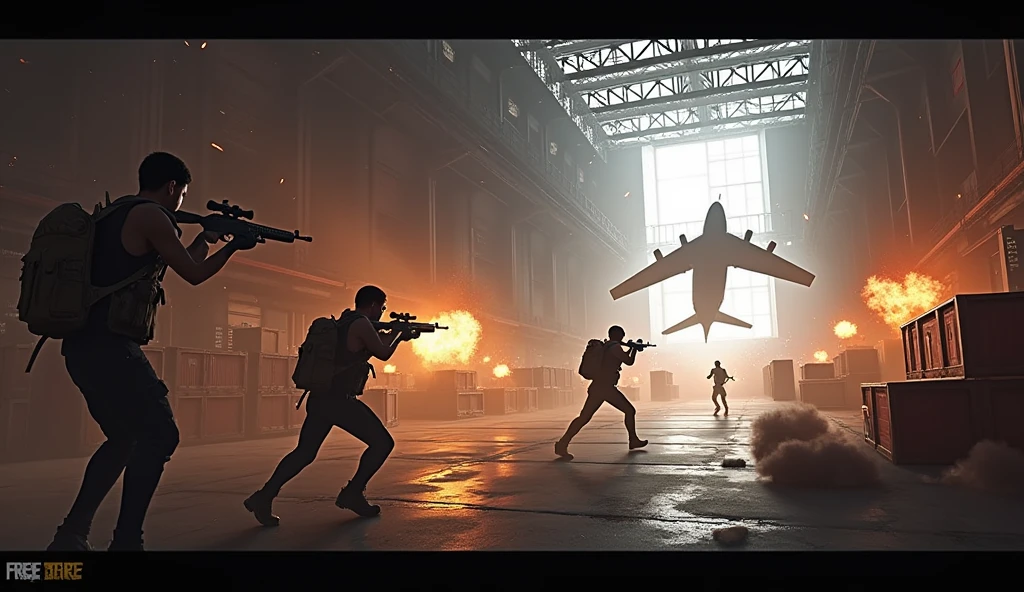 Scene 10: Location: Hangar
Inside the Hangar, Alok Free Fire engages in a high-stakes firefight. His sunglasses remain steady as he dodges bullets and takes out enemies with precision.