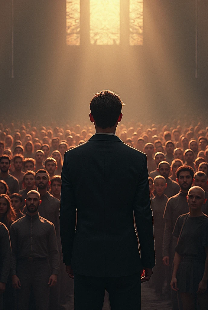 Image Idea 1: A person standing confidently in front of a crowd, with some individuals showing disapproval and others showing support.