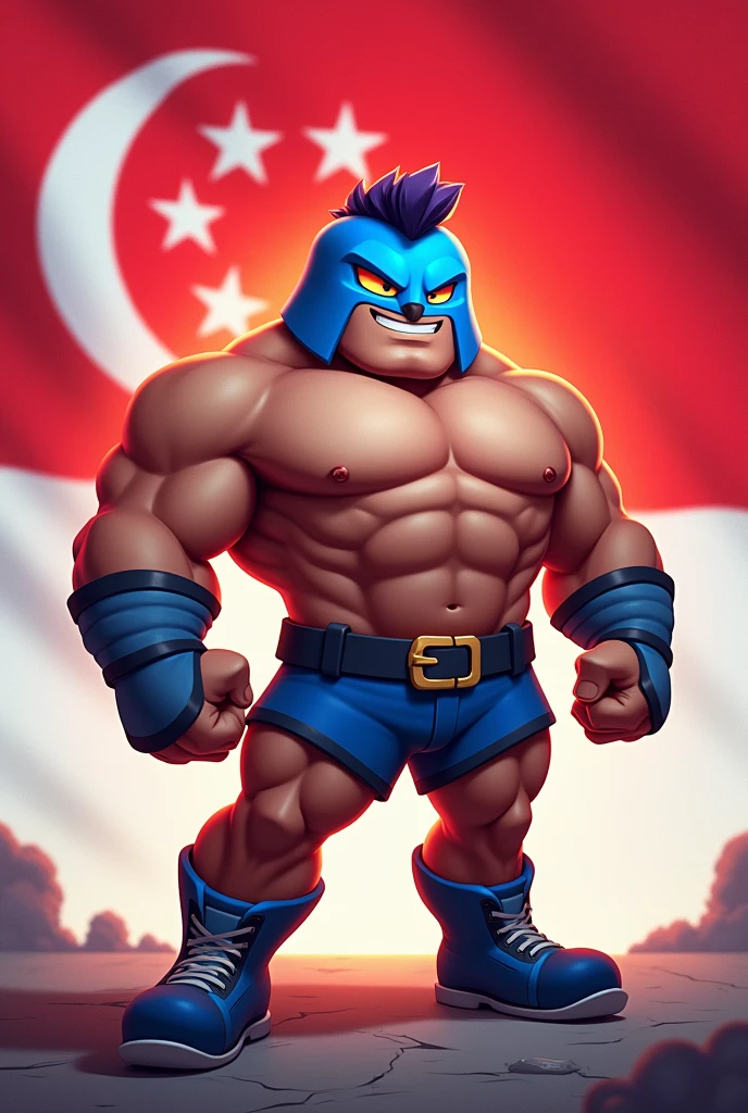 Create me a Singapore flag with El Primo head with his blue mask from a game brawl stars