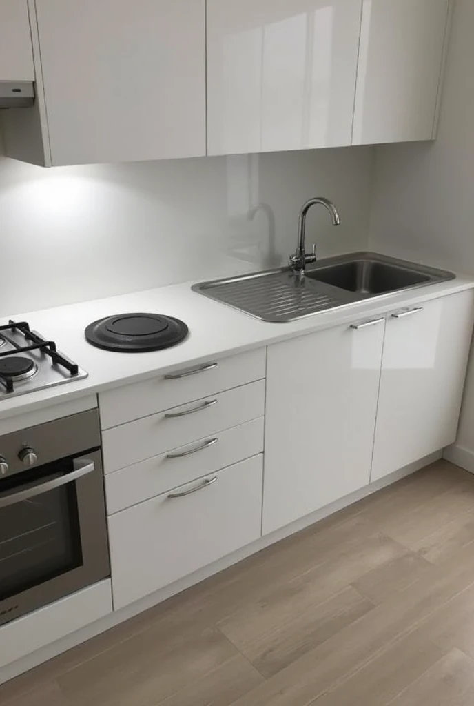 kitchen sink measuring 225x60cm with cabinet. cooktop on the left. 50cm between the cooktop and the sink on the right door below the cooktop and 4 drawers between the cooktop and the sink