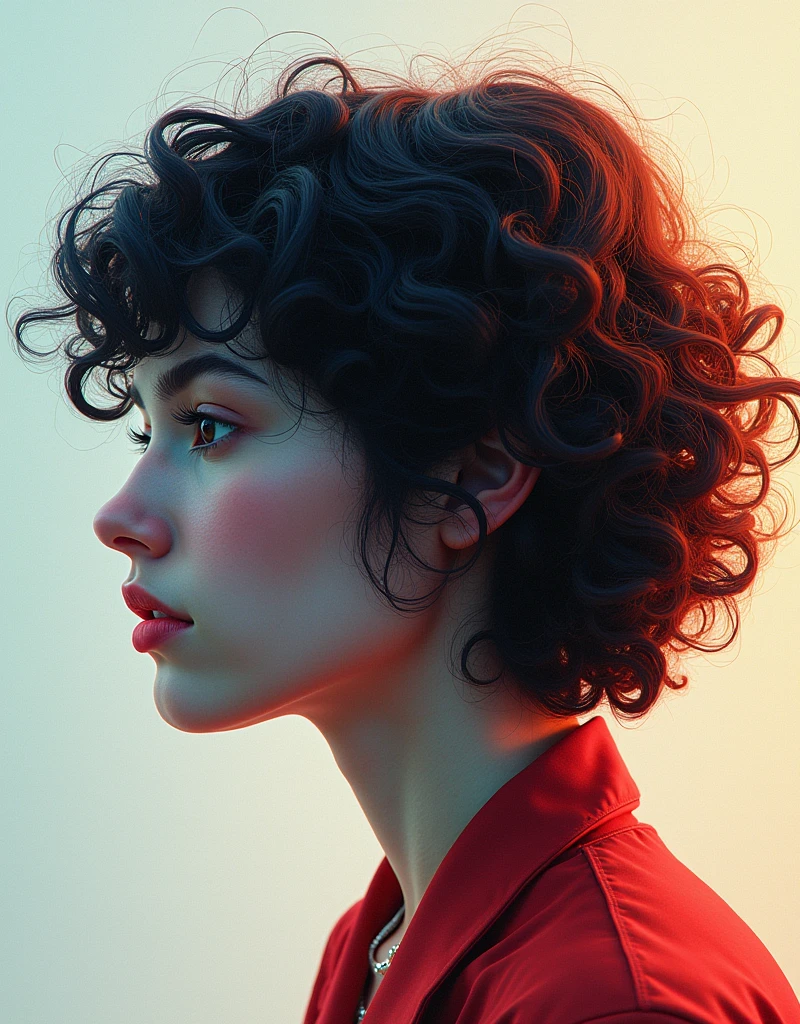 generative art, ((Distorted strokes, Deformation Profile, color)), Beautiful girl with short curly hair, Half-length photo, artistic, The award-winning, masterpiece