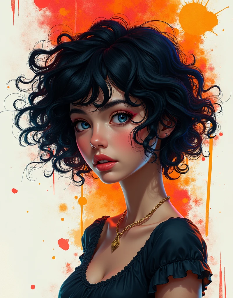 generative art, ((Distorted strokes, Deformation Profile, color)), Beautiful girl with short curly hair, Look at the audience，Half-length photo, artistic, The award-winning, masterpiece
