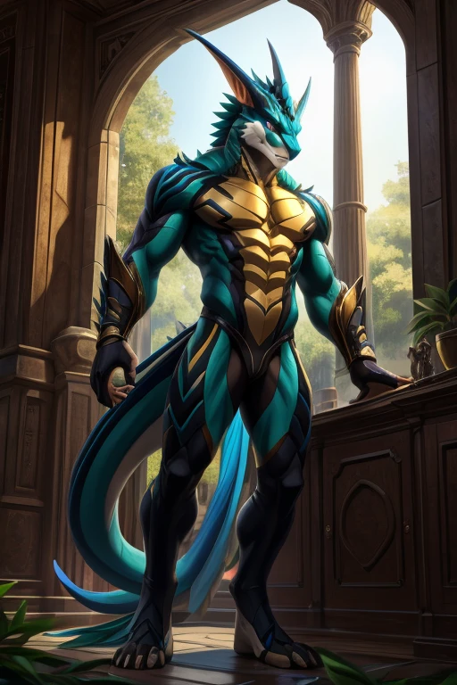 hi-res, good graphics, great anatomy, anatomically correct, solo, male, masterpiece, detailed background, (by zenpei, anma), Teryx commodore