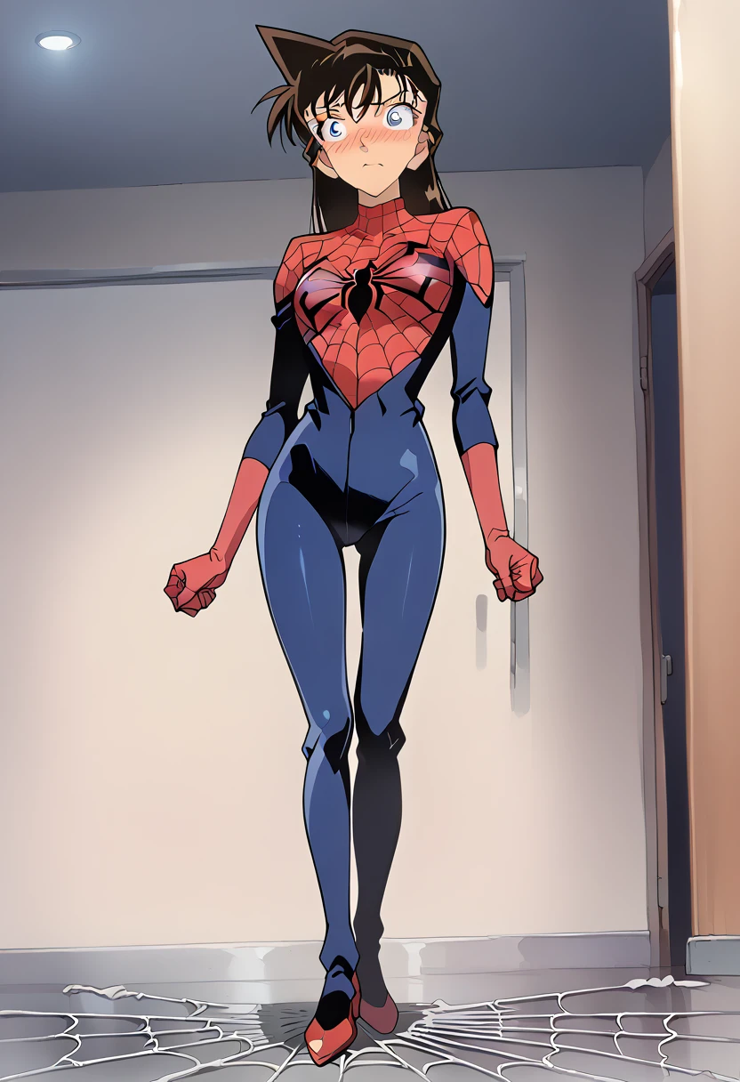 masterpiece,High resolution,Highest quality,8k
(Detective Conan,Ran mouri)((Spiderman Suit,spiderweb))Embarrassed,blush,Standing posture,Shrunken Pose