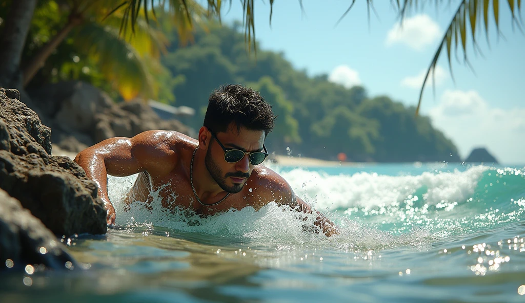 Scene 11: Location: Sentosa

Alok Free Fire swims toward Sentosa, his sunglasses catching the light. Once ashore, he takes cover and surveys the area for threats.