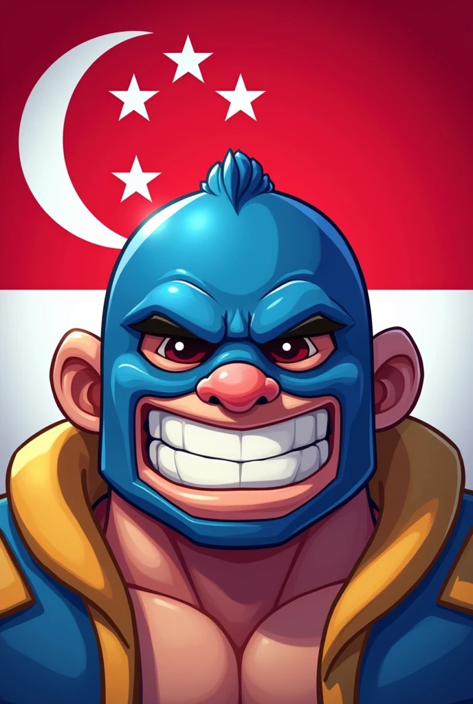 Create me a Singapore flag with El Primo head with his blue mask and big teeth from brawl stars