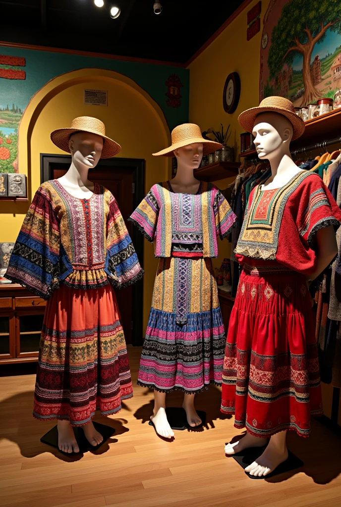 Create the layout of a boutique of traditional Guatemalan costumes with dressing rooms
