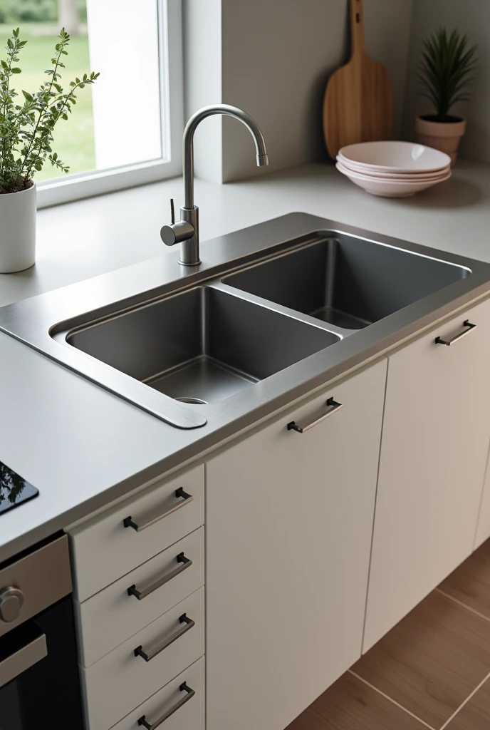 kitchen sink measuring 225x60cm with cabinet. cooktop on the left. 50cm between the cooktop and the sink on the right door below the cooktop and 4 drawers between the cooktop and the sink.