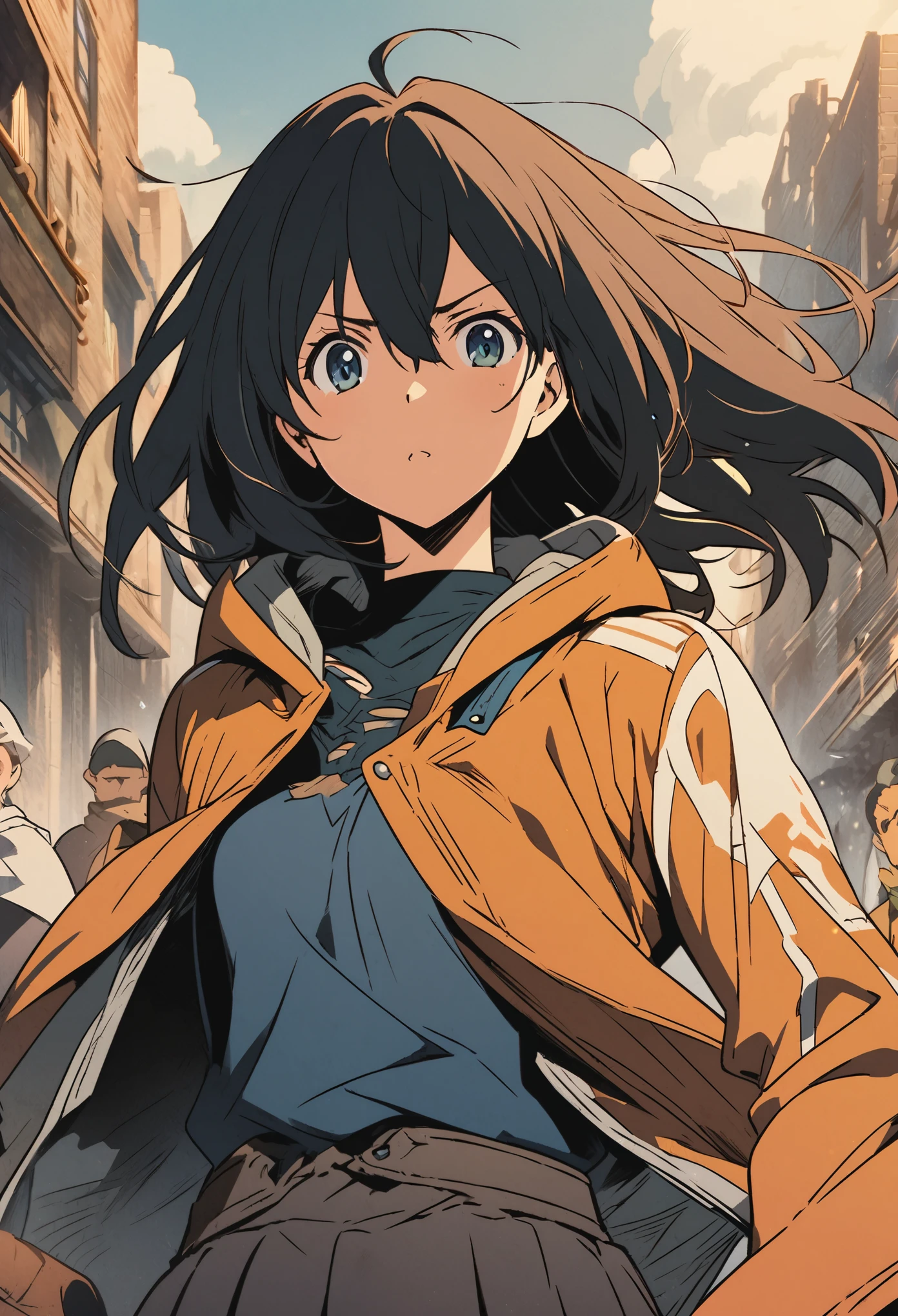An anime illustration of a person&#39;s upper body peeking out from the right edge of the screen、Chibi Character、Look at your audience and wave, Right side