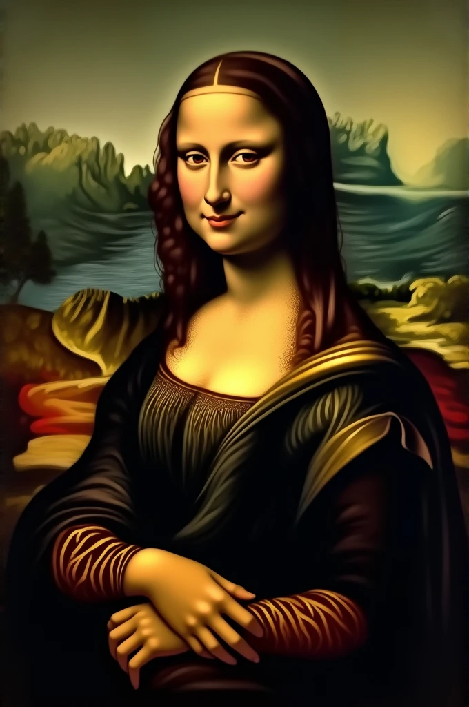 an image of the mona lisa pointing her finger upwards