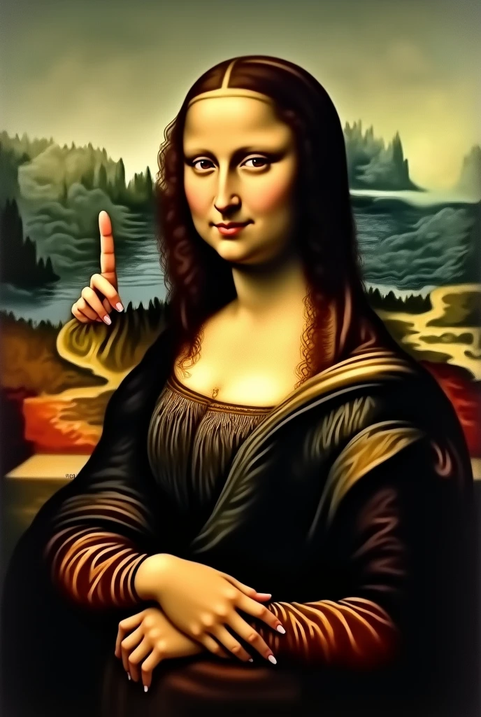 monalisa pointing finger up