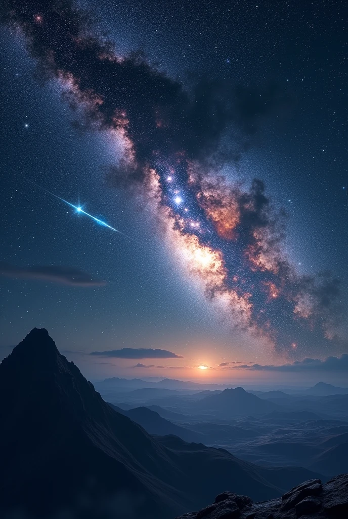 Galaxy from earth and shooting star