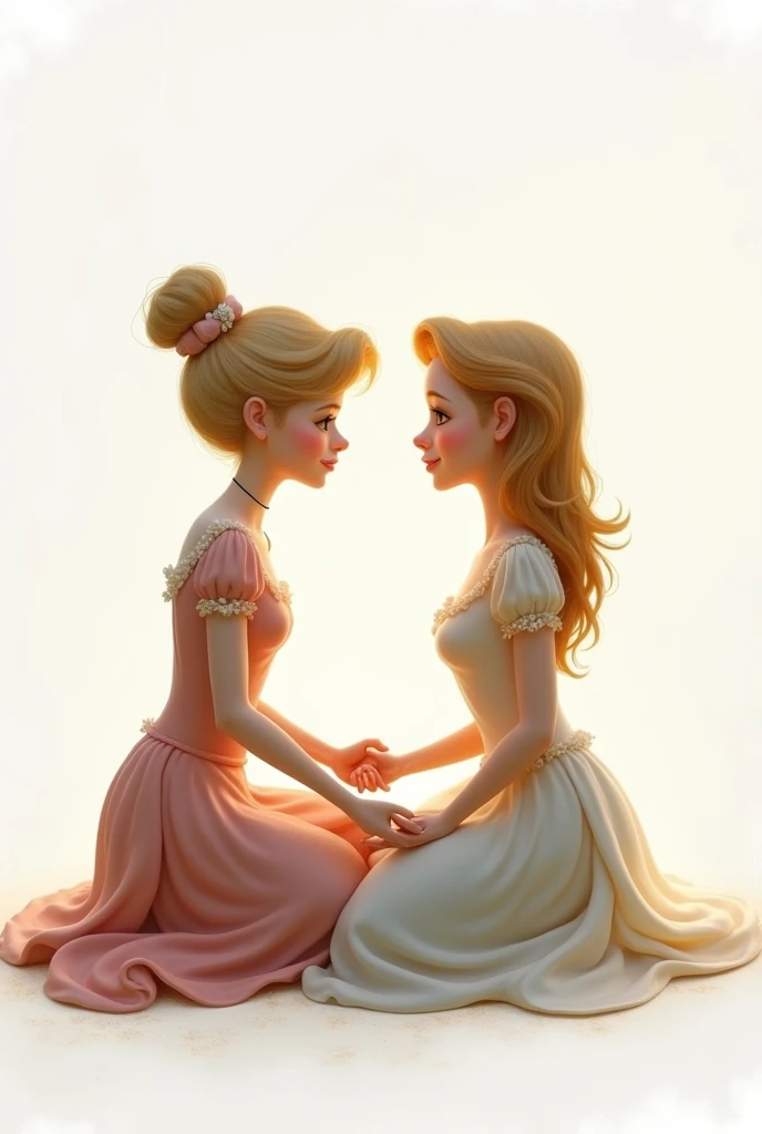 Cinderella mother and daughter sitting on white background