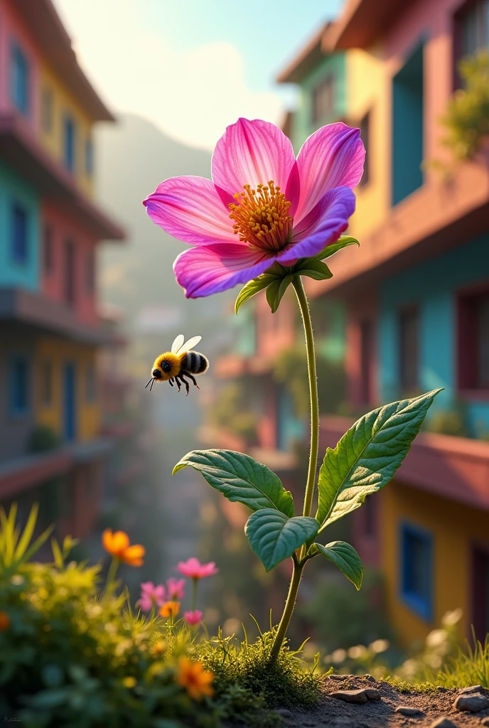 The flower is a favela pollinated by a bee
