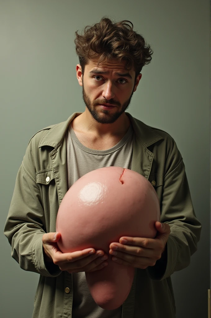 A person holding his penis that is too thick and large