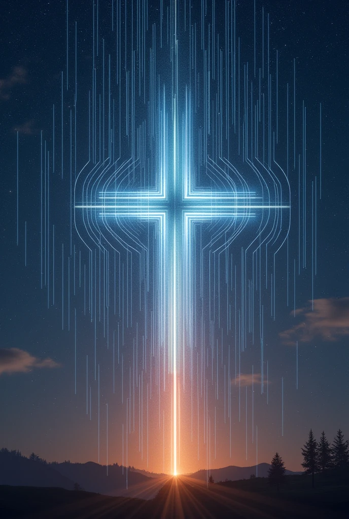 Sound waves propagating from a radiant cross in the sky.