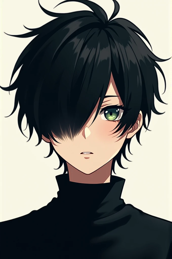 Guy with black hair covered his eyes with black shirt, anime style
