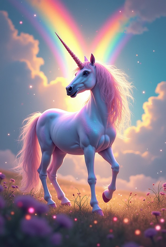 rainbow unicorn surrounded by several rainbows 🌈