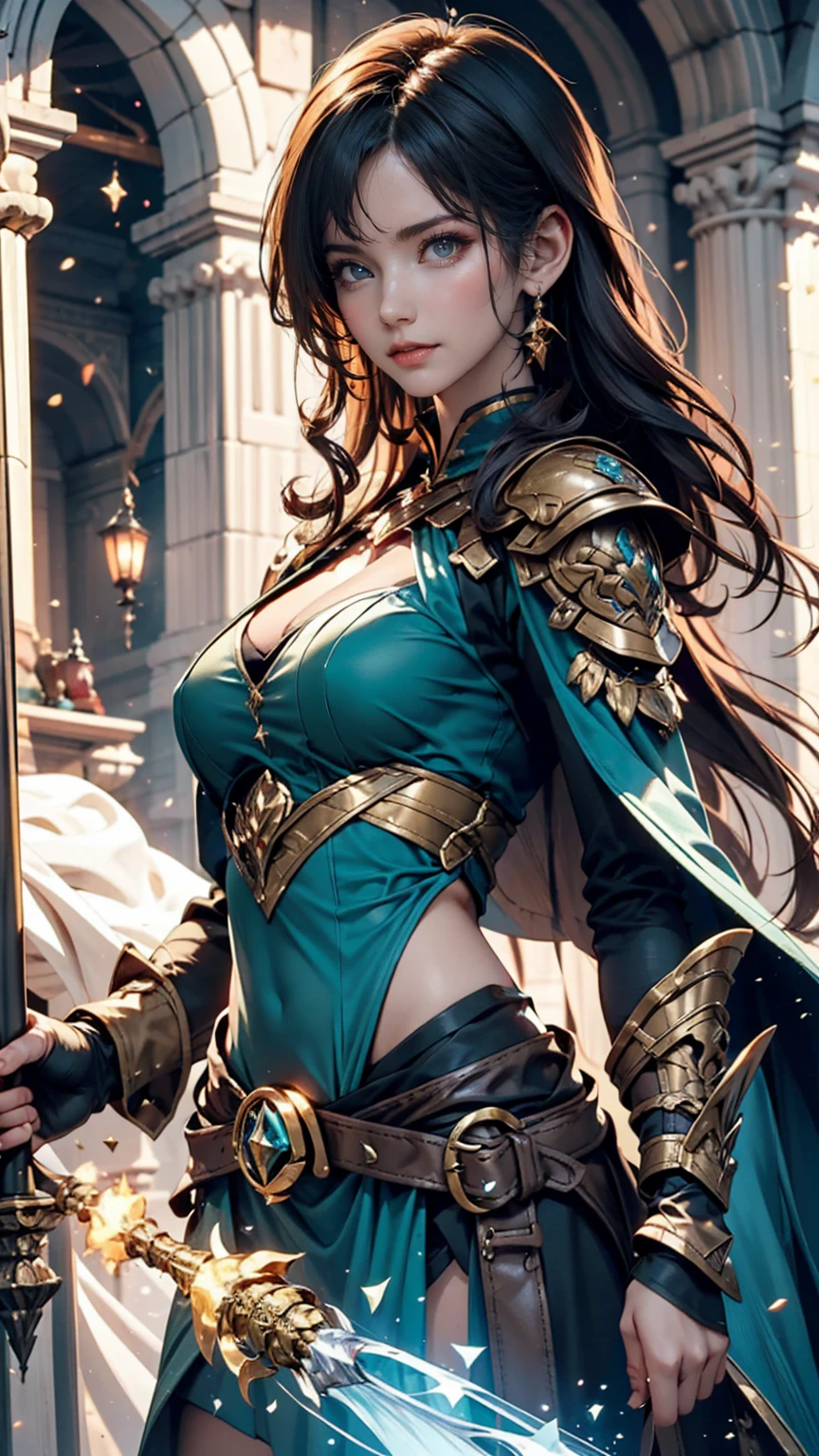 A powerful spell that creates a magical protective barrier., A woman who uses green magic to summon a magical shield is perfect for a fantasy world..