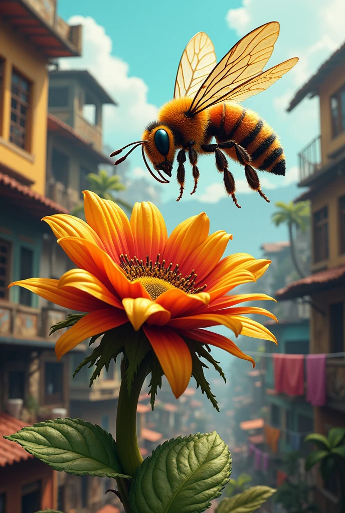 The flower is a favela pollinated by a giant bee 
