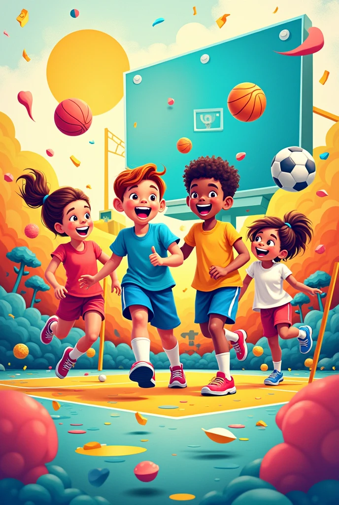 A4 sheet on game theme on its center Physical Education Project is returned all this in bright colour