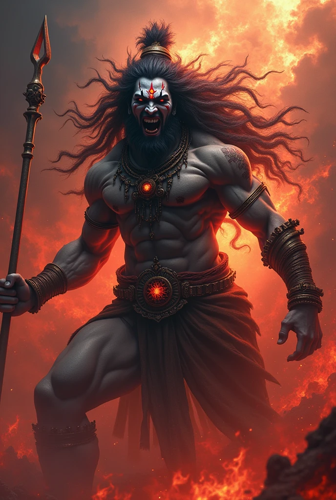 Agressive look of mahakal in hell