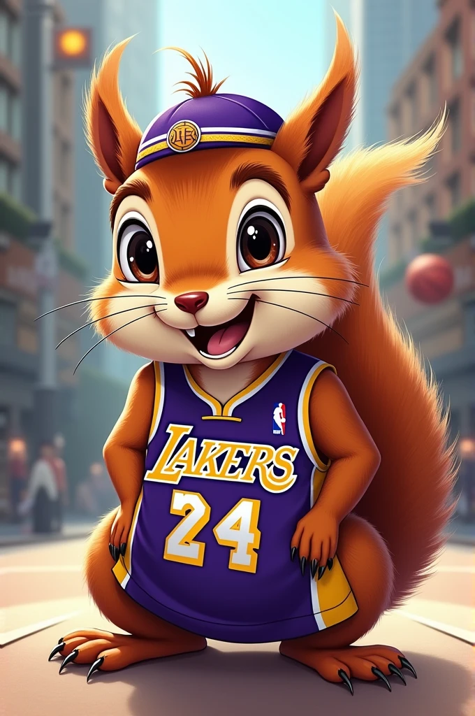 Écureuil avec une kippa et un maillot des lakers