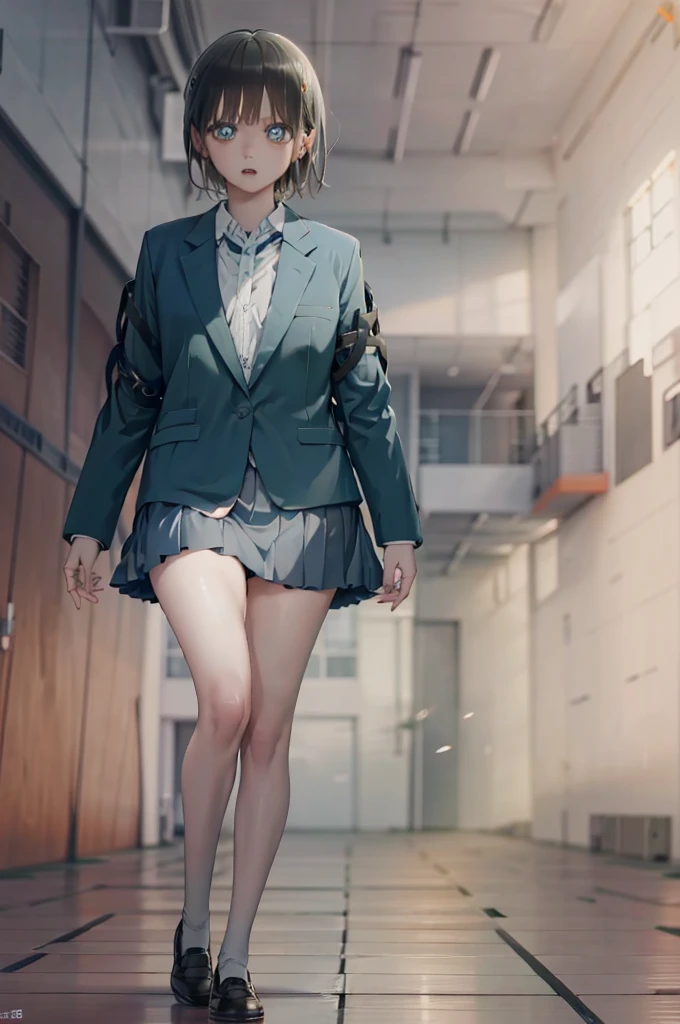 masterpiece, Highest quality, High resolution, MyMiku, short hair, teeth, , Red Bow, Collared shirt, Blue jacket, blazer, Long sleeve, Pleated skirt, Grey Skirt, Black knee socks, Cowboy Shot, anger, Are standing, locker room,Open the shirt,Skirt Lift,Panties in full view、Skirt Lift、sex