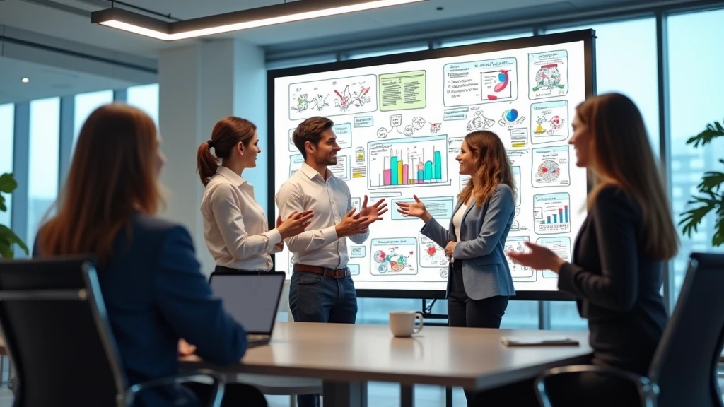 : A group of colleagues collaborating around a digital whiteboard, brainstorming ideas in a well-lit corporate meeting room. 8k  