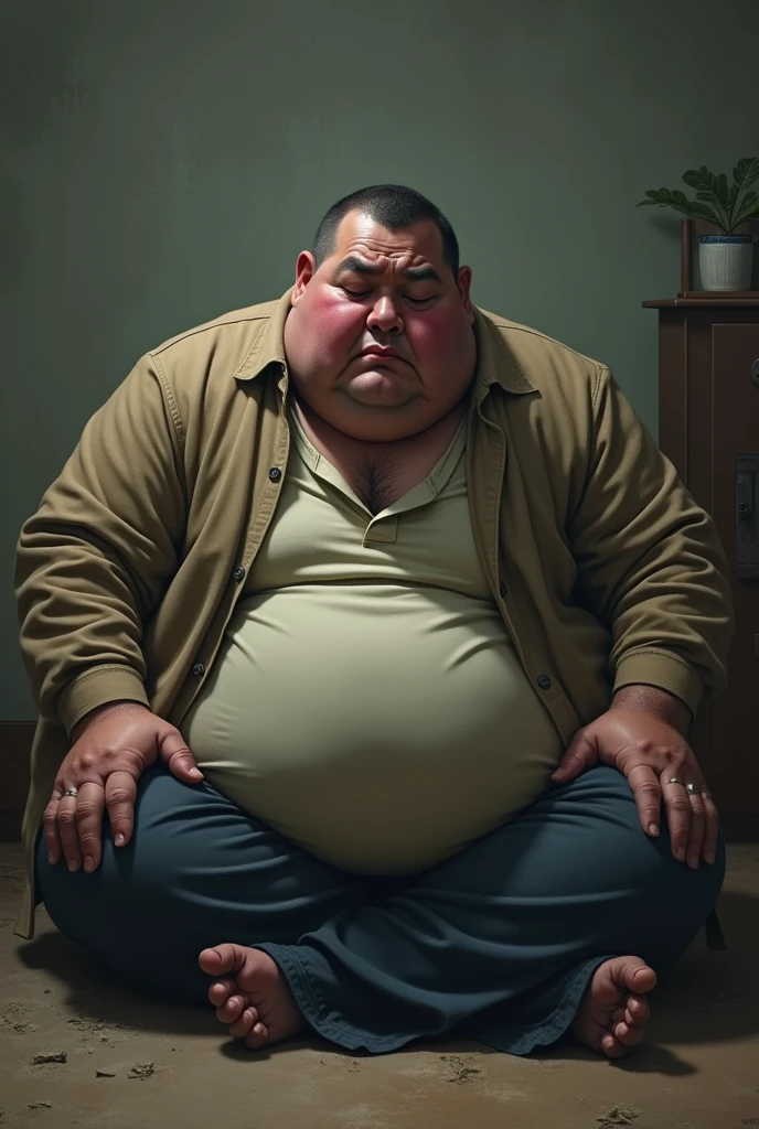The obese man is so sad because every one is keep calling him fat